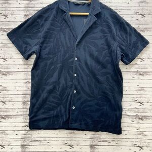 Kenneth Cole  Navy Blue Shirt Short Sleeve Men’s Medium Button Up Casual